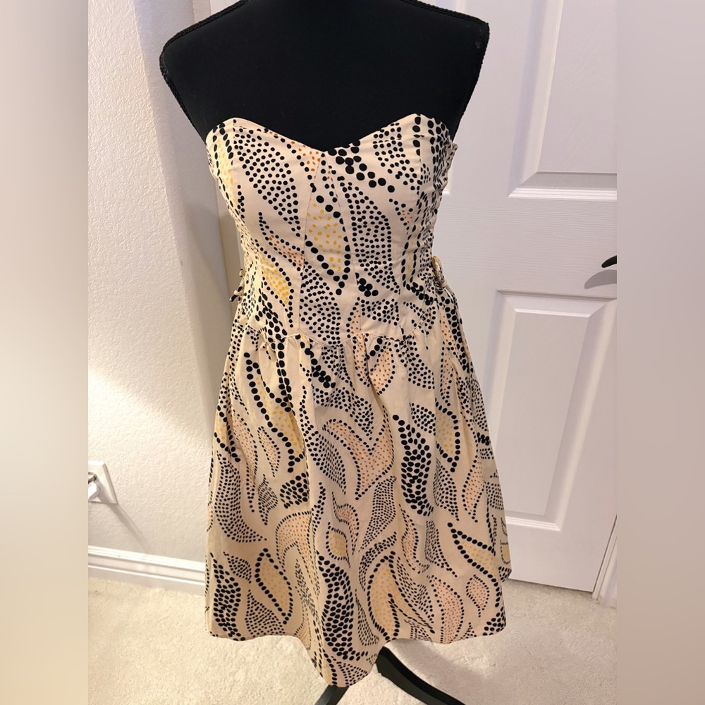 Anthropology Anna Sui Strippled Deciduous Corset Cotton Strapless Dress Size 2